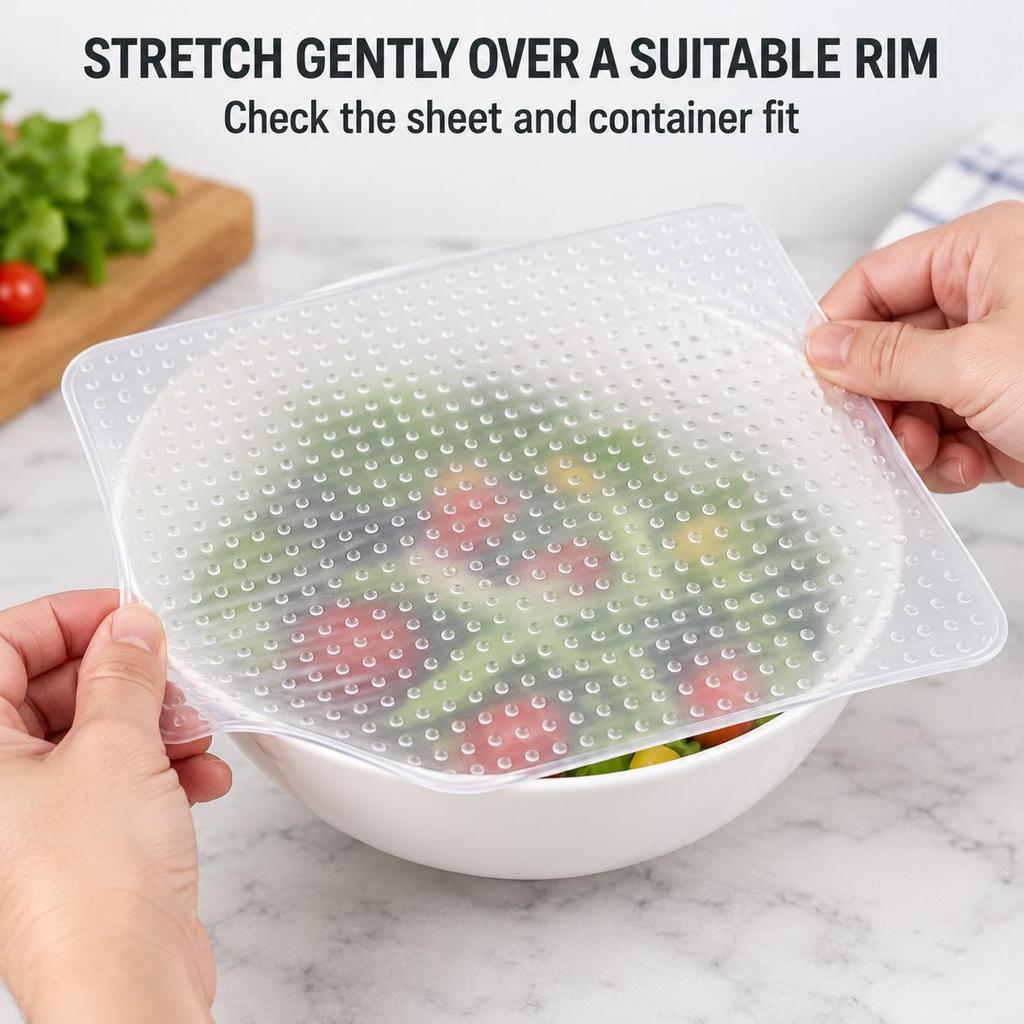 Clear Silicone Stretch Food Wrap, Square 10 / 15 / 20cm, 1 Piece