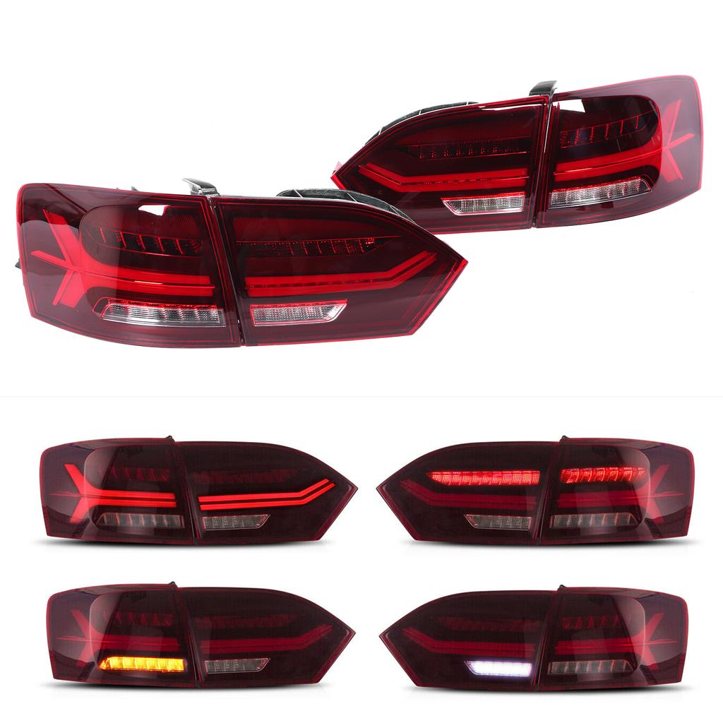 VLAND Full LED Dynamic Tail Lights Cherry Red Lens IP67 Waterproof Fit for MK6 2011 2014