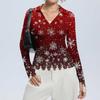 Women's Fashion Casual Christmas Print V-Neck Long Sleeve Button-Down Top