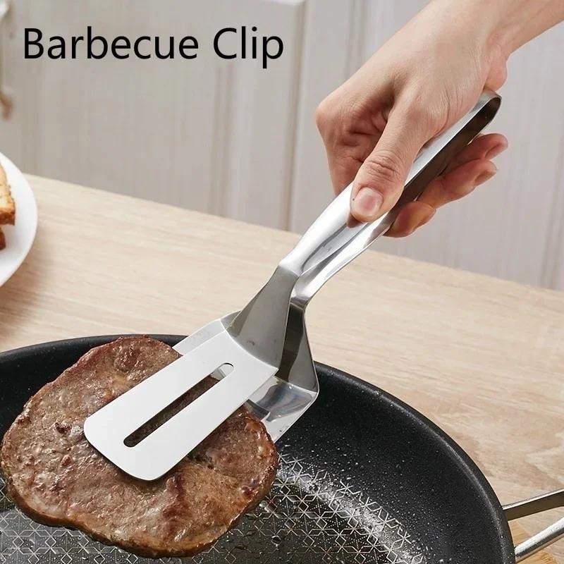 Stainless Steel Steak Clamps Kitchen Barbecue Food Flipping Spatula Tongs Clip Burgers BBQ Pizza Pies Fish Kitchen Bread Tongs