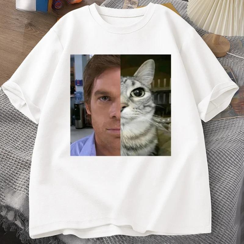 Dexter Morgan Katze T-Shirts Lustig Baumwolle Kurzarm Rundhals T-Shirt Unisex Streetwear Unisex Kleidung Harajuku Bedrucktes T-Shirt Oberteile