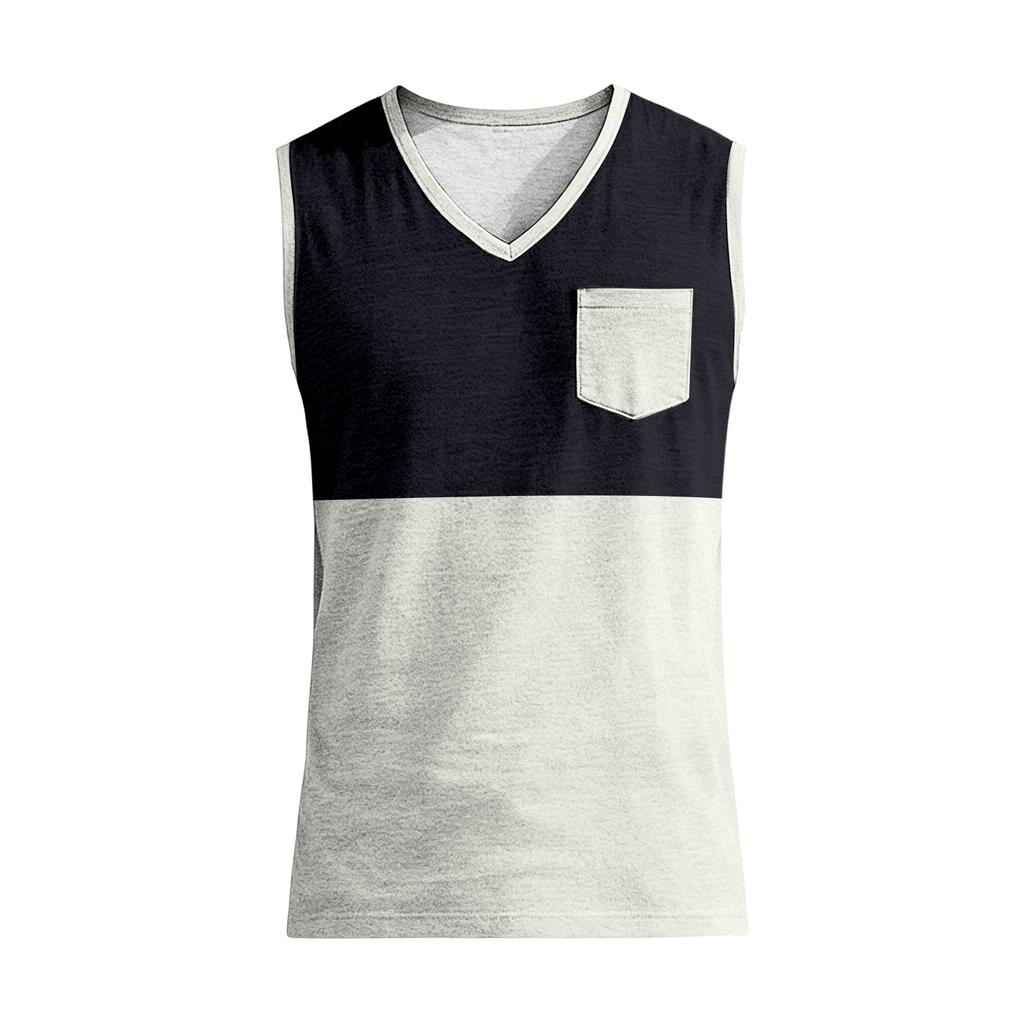 Men’s Sleeveless V-Neck Casual Tank Top with Chest Pocket Relaxed Fit Lightweight Summer Shirt