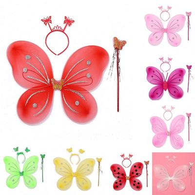 Three Piece Set Children Fairy Wing Performance Costumes Girls Kids Fancy Dress Glitter Butterfly Costume Dressing Up Party Prop