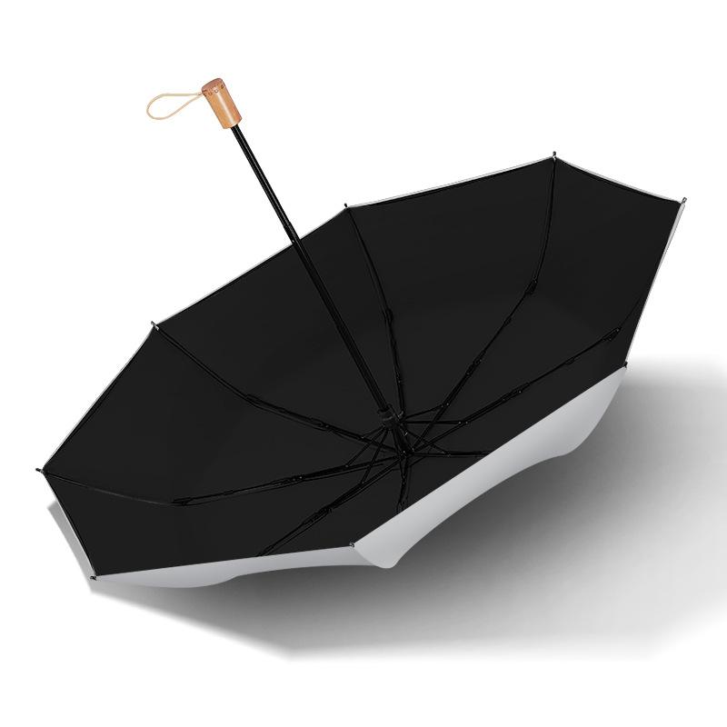 Titanium silver 8K three-fold umbrella sunscreen parasol small fresh sunscreen UV protection women's weather and rain umbrella solid wood handle