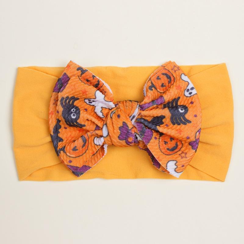 New Halloween Day Children's Headband, Pumpkin Head Printed Bow Baby Hair Accessories, Baby Headscarf
