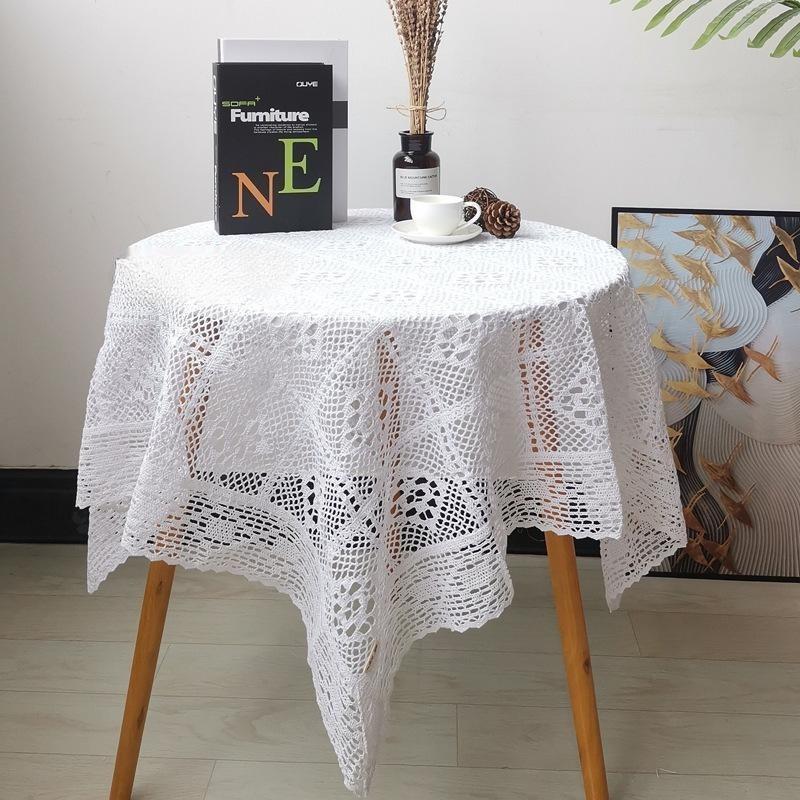 Elegant White Knitted Lace Tablecloth for Dining, Round or Coffee Table
