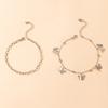 Personalized and Creative Cross Chain Copper Bead Foot Decoration for Women, Double-layer Metal Butterfly Pendant Anklet
