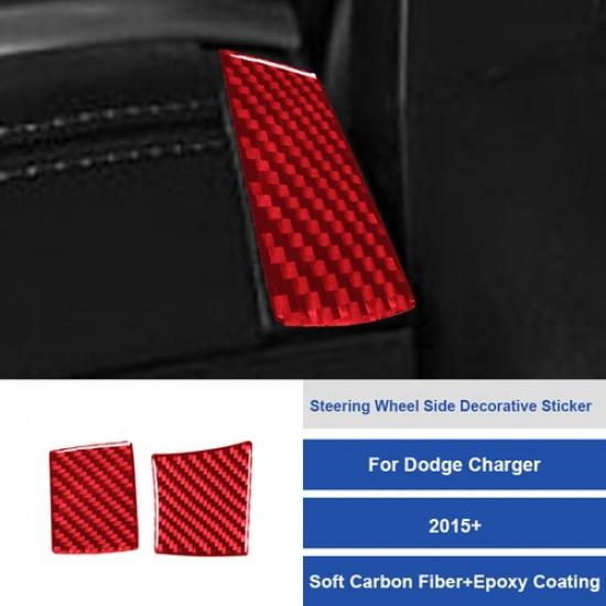 2Pcs Red Carbon Fiber Interior Steering Wheel Side Cover For Dodge Charger 15-22