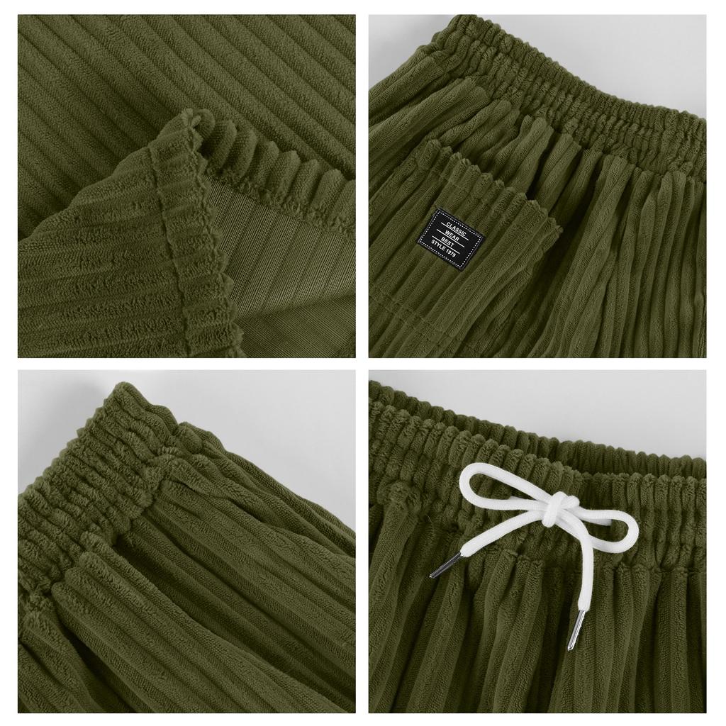 Men Corduroy Shorts Elastic Waist Drawstring Embroidered Casual Relaxed Fit Classic Style 1979 Design