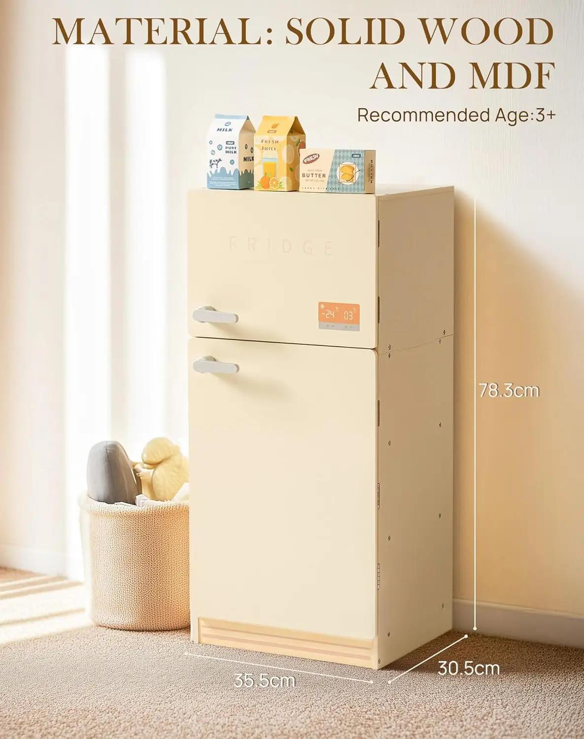 Robotime Robud Wooden Toy Fridge Refrigerator Play kitchen Set With Accesories kitchen Playeset Interactive For Kids
