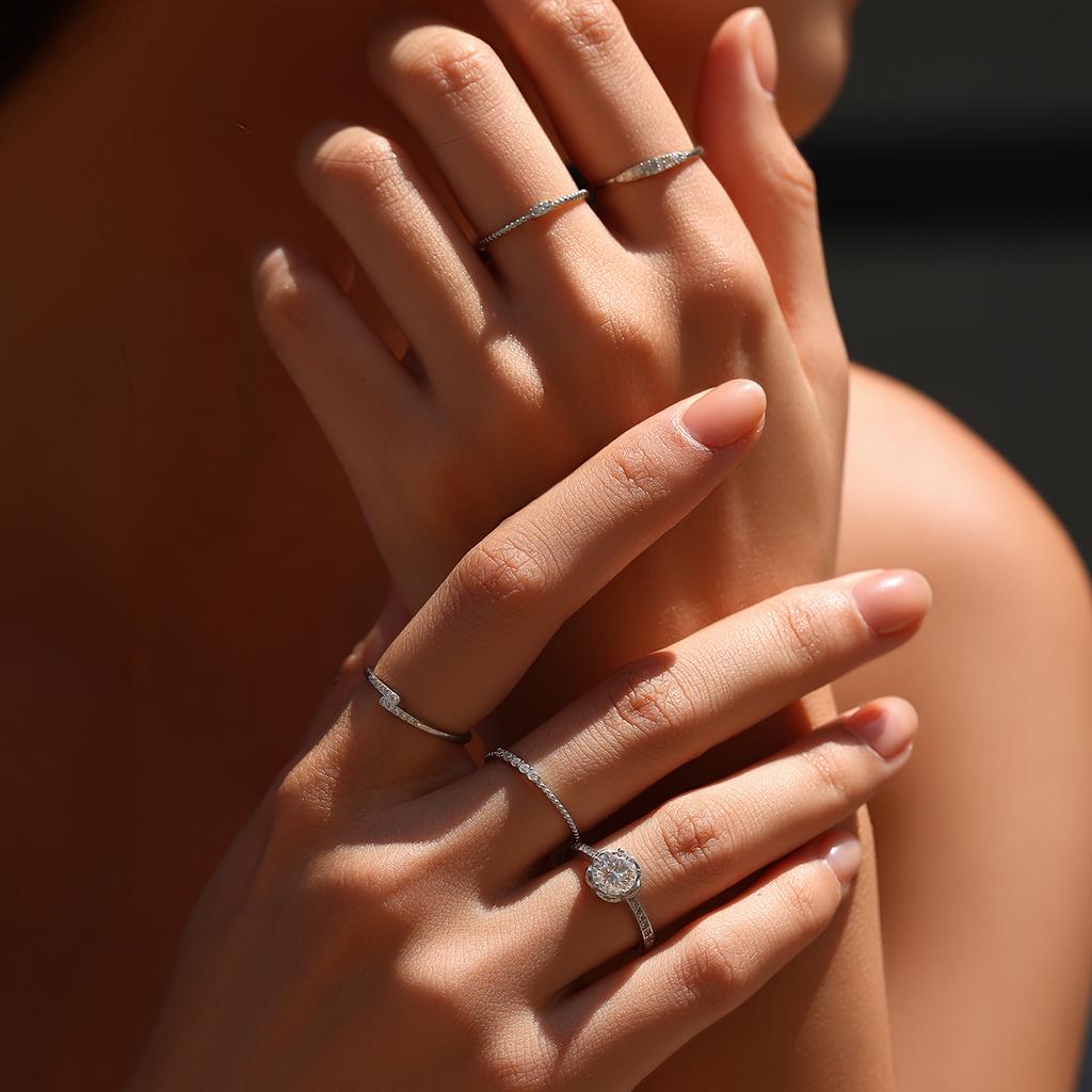 MODIAN D Moissanite Rings 925 Silver Classic Geometric Stackable Lab Diamond Finger Ring For Women Fine Jewelry