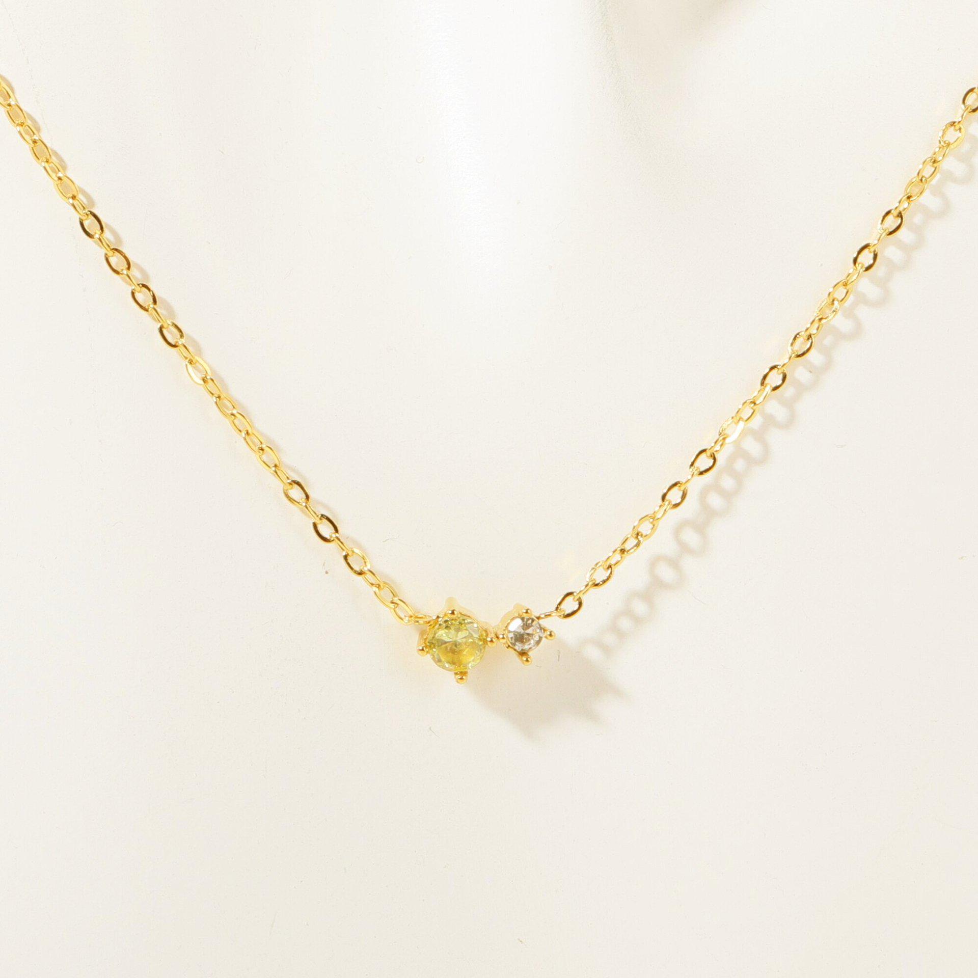 12 Birthstones Zodiac Cubic Zirconia Retro Necklace - 18K Gold-Plated Stainless Steel Clavicle Chain