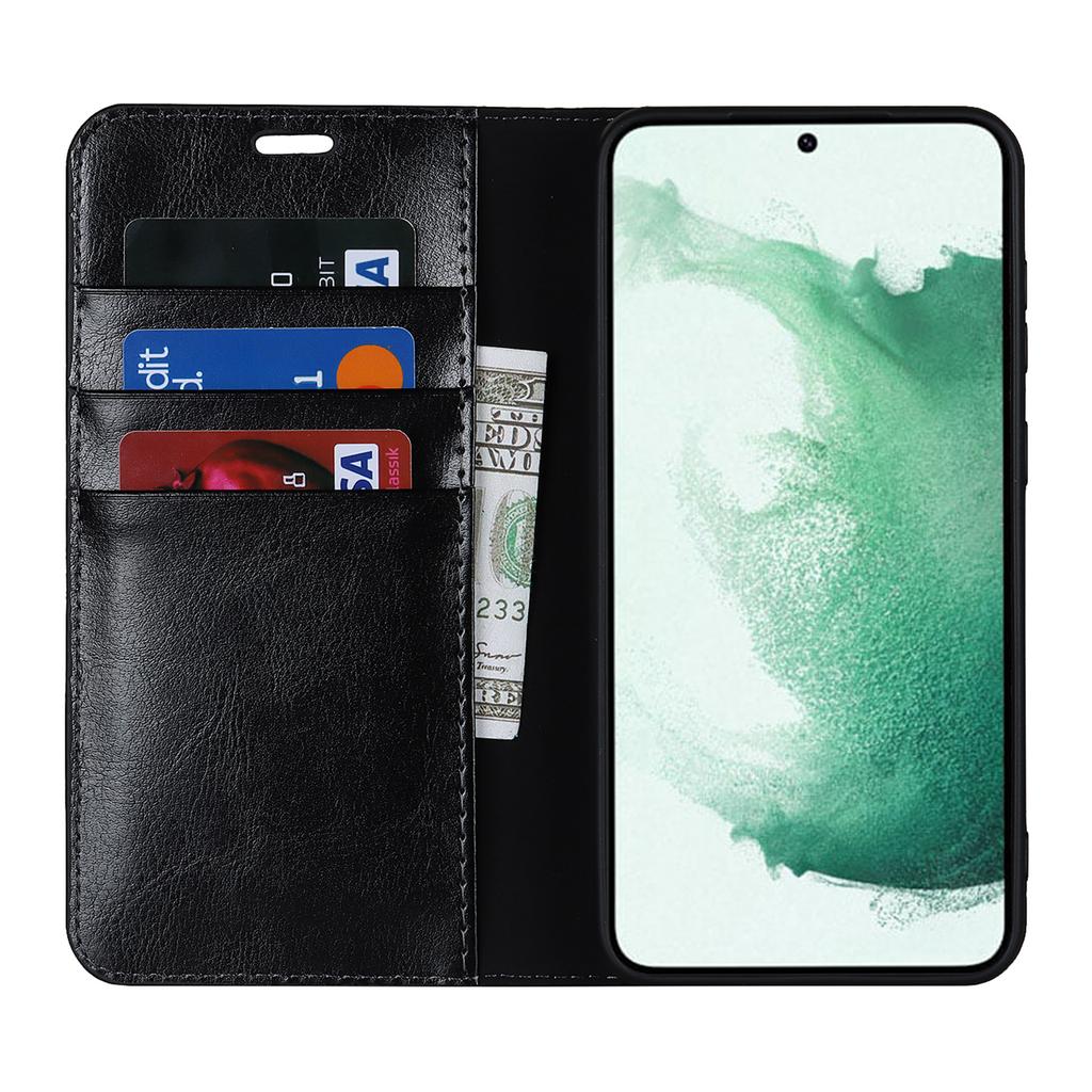 For Samsung Galaxy S23+ Magnetic Absorption Phone Cover Stand Flip Wallet Crazy Horse Texture Genuine Leather Phone Case