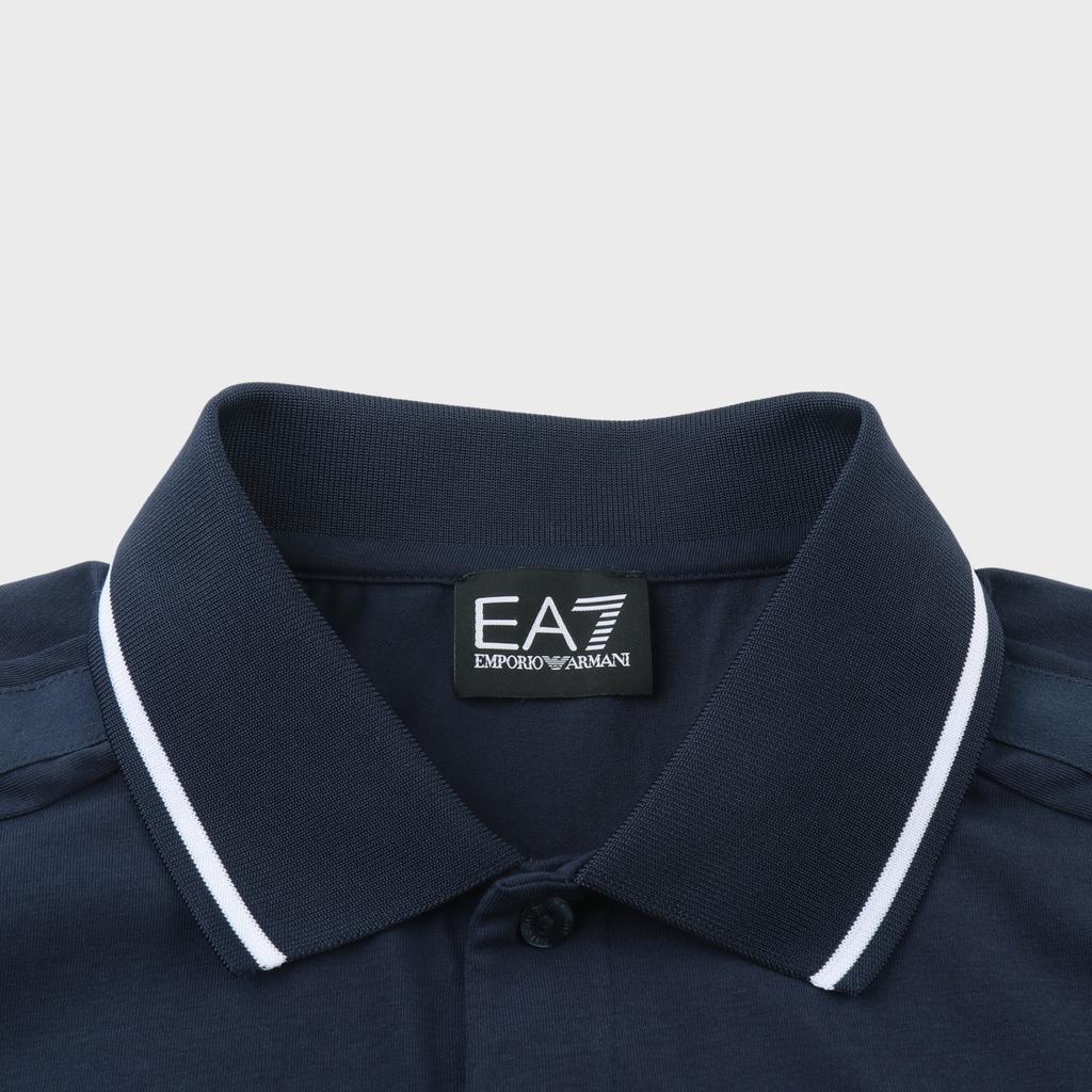 Emporio Armani EA7 SS24 Letter Logo Striped Print Short Sleeve Polo Shirt Men tops Navy-Blue 3DPF20-PJ03Z-1554