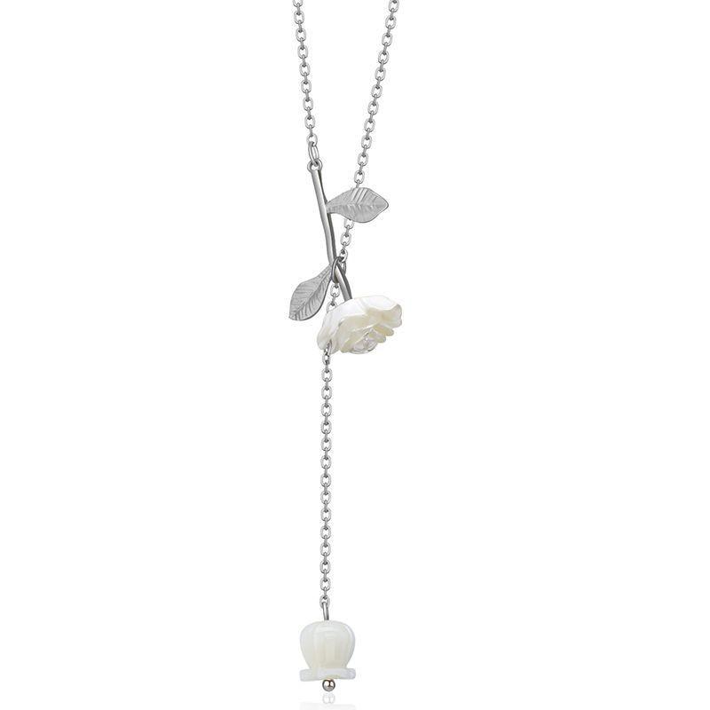 Stylish Springtime White Rose Pendant Necklace In Gold And Silver Women For