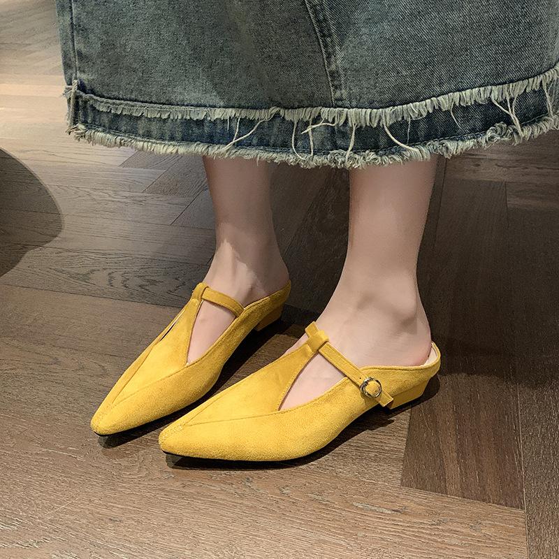 Hot Selling Women's Slippers 2025 New Summer Mary Janes Thick Heel Retro Style Flat Head Shape Elegant French Style Shoes