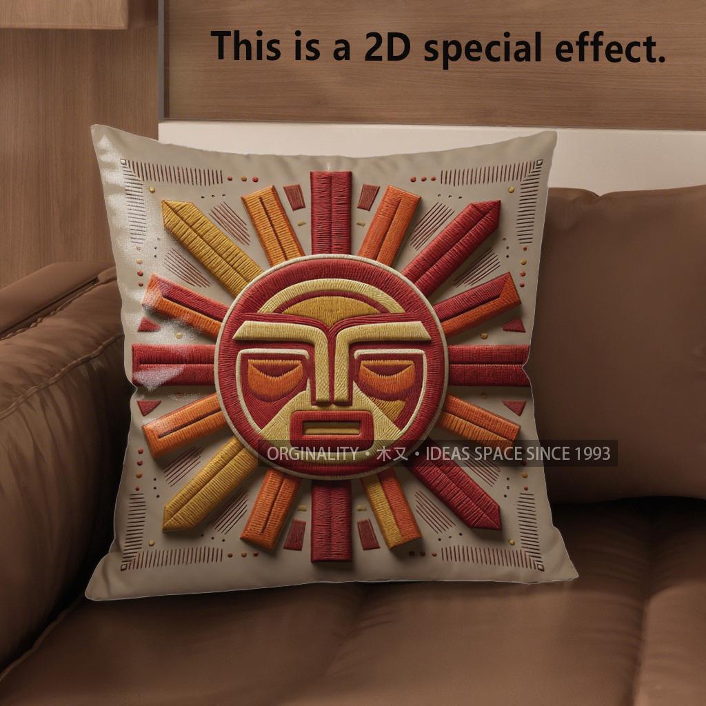 2D Aztec Sun God Embossed Style Throw Pillow Covers Pattern Cushion Cover Suitable For Sofa Bedroom Car Pillow Cover