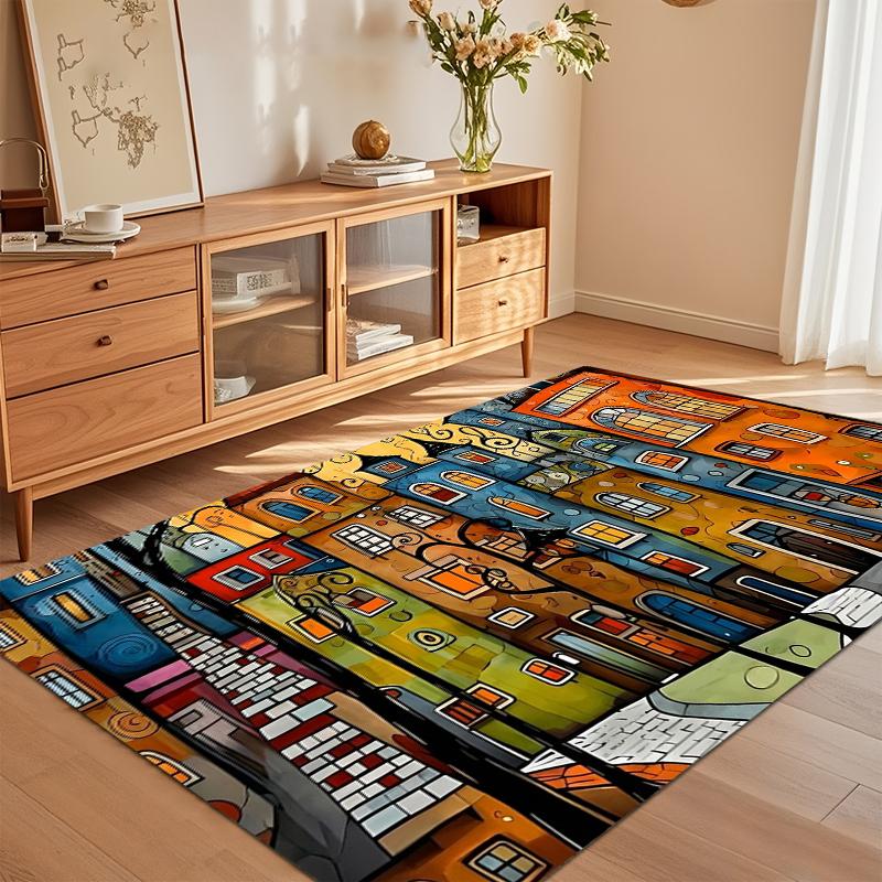 

Vibrant Abstract Town Print Area Rug Non Slip Soft Floor Carpet for Living Room Bedroom Kids Room Playroom Decor 40X60cm