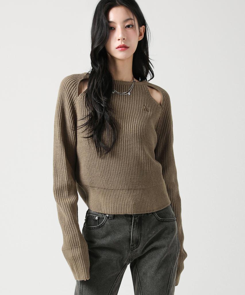AVANDRESS Ribbed Cut-Out Knit Ivory