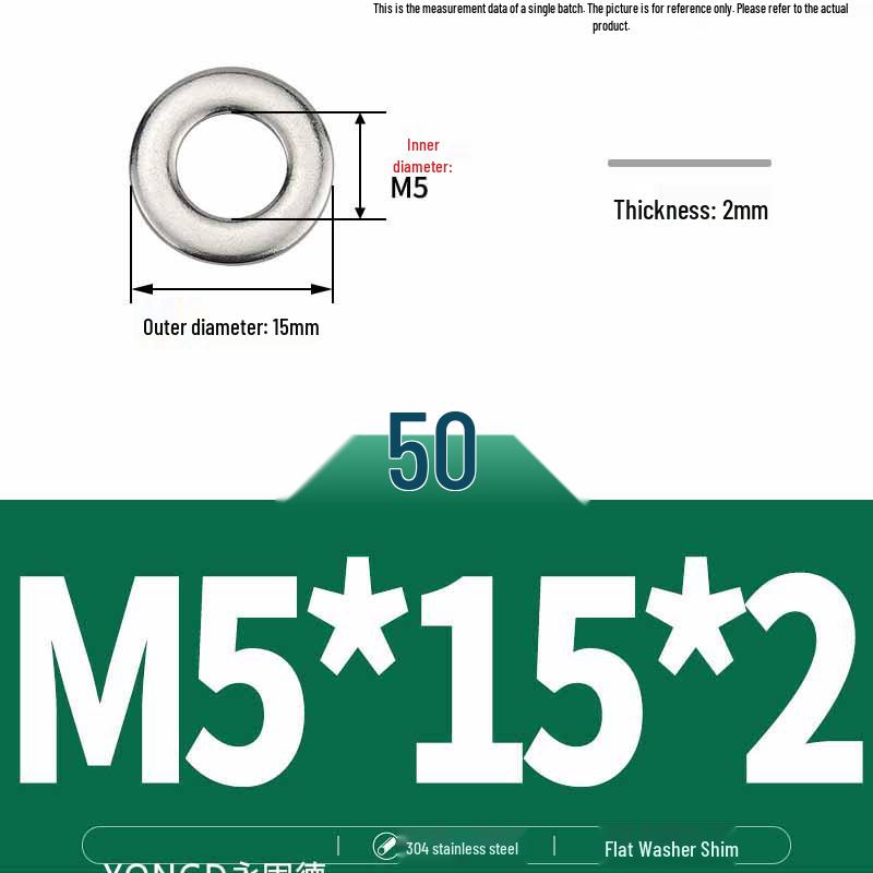 304 Stainless Steel Thickened Flat Washer / Ultra-thin Metal Gasket, Sizes M1.6-M10