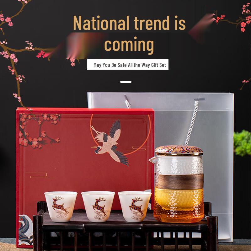 

Chinese Style Deer Ceramic Tea Set - One Pot, Three Cups