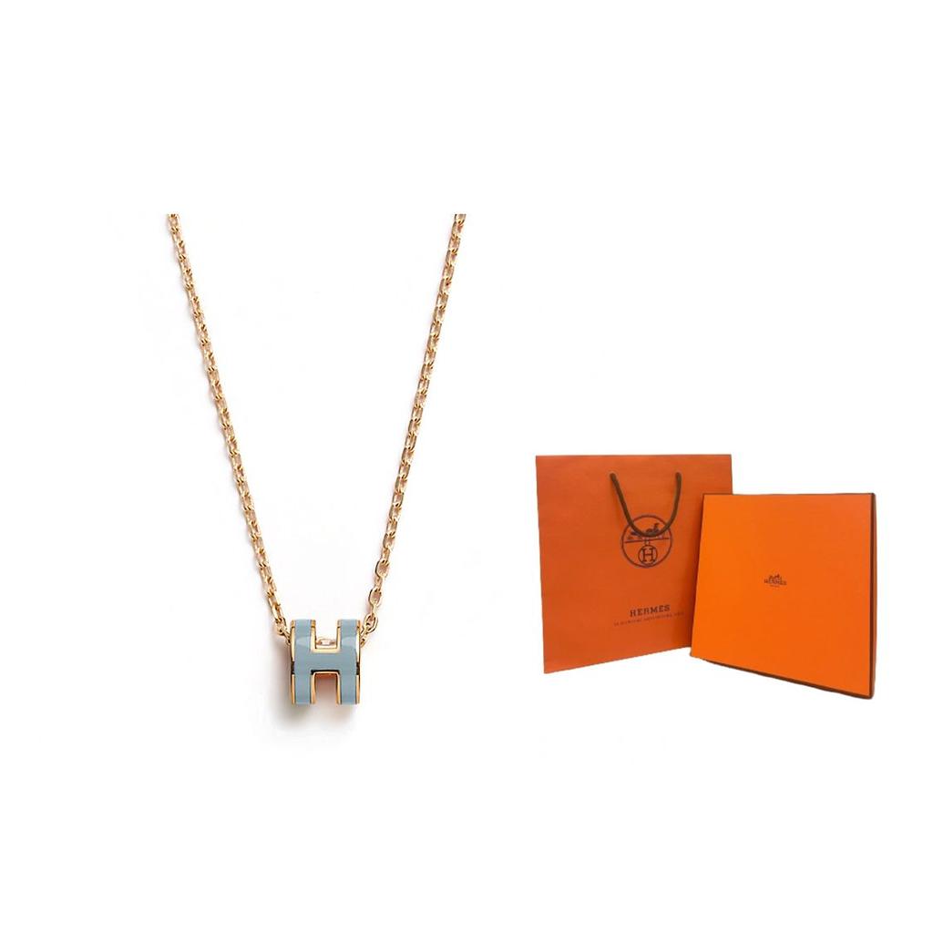 Hermes Mini Pop H Brand Logo Gold Plated Metal Necklace Women Necklace H147992F 05