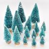 8PCS Mini Christmas Tree Decorations Sisal Snow Covered Pine Tree With Wooden Base For Holiday Party Home Decor