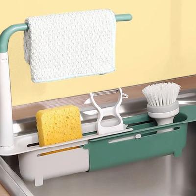 Adjustable Over Sink Dish Rack Extendable Drain Basket for Washing Vegetables Dishes Sponge Towel Storage Kitchen Organizer Tray