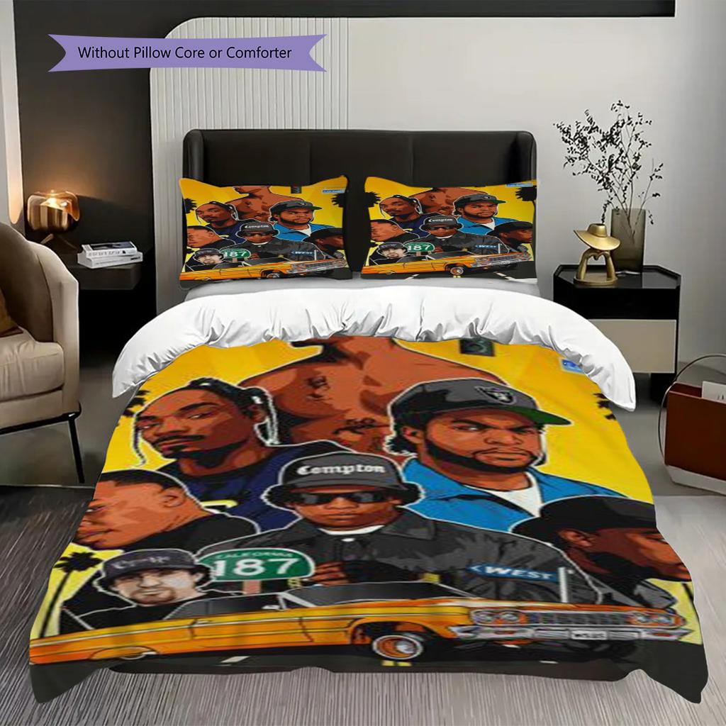 Rap Legends Street Art Tribute Threepiece Set 1 Duvet Cover 2 Pillowcase Without Core Soft And Comfortable Duvet Cover And Pillowcase