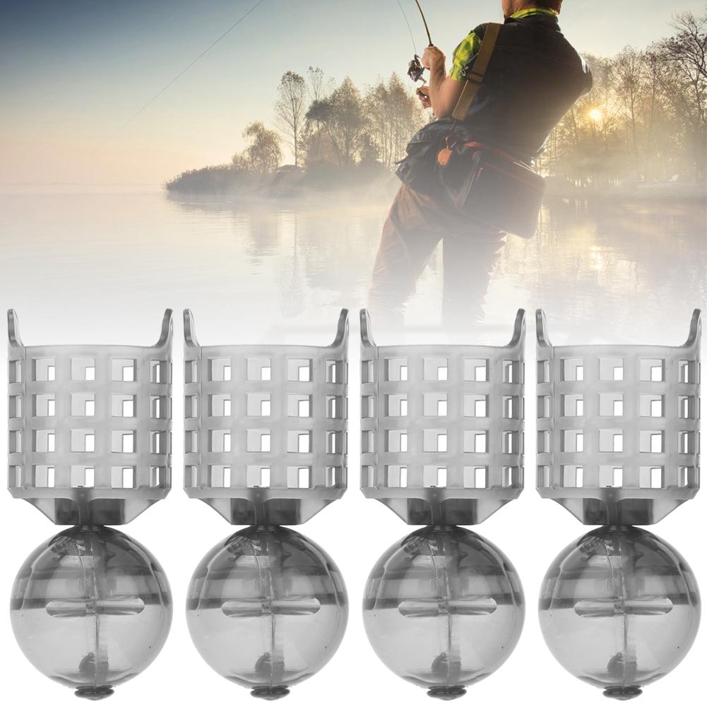 4Pcs PE Plastic Portable Fishing Feeder Lure Bait Cage Tackle Accessories with WeightM