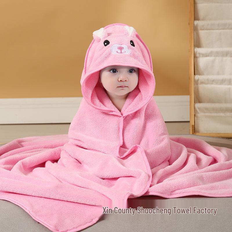 Newborn Hooded Coral Fleece Swaddle Blanket - Absorbent, Universal for All Seasons