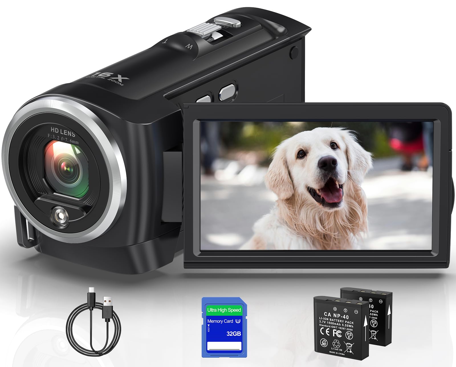

Video Camera Camcorder QHD 50MP YouTube Vlog Camera 16x Digital Zoom Webcam Rotating Screen Video Camera with Two 32G SD Cards Record While Charging