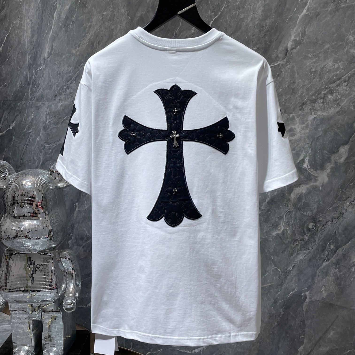 

8558 CHROME HEARTS 2025 Літня нова високоякісна бавовняна кругла горловина Вільна чоловіча та жіноча футболка великого розміру Парна футболка L білий