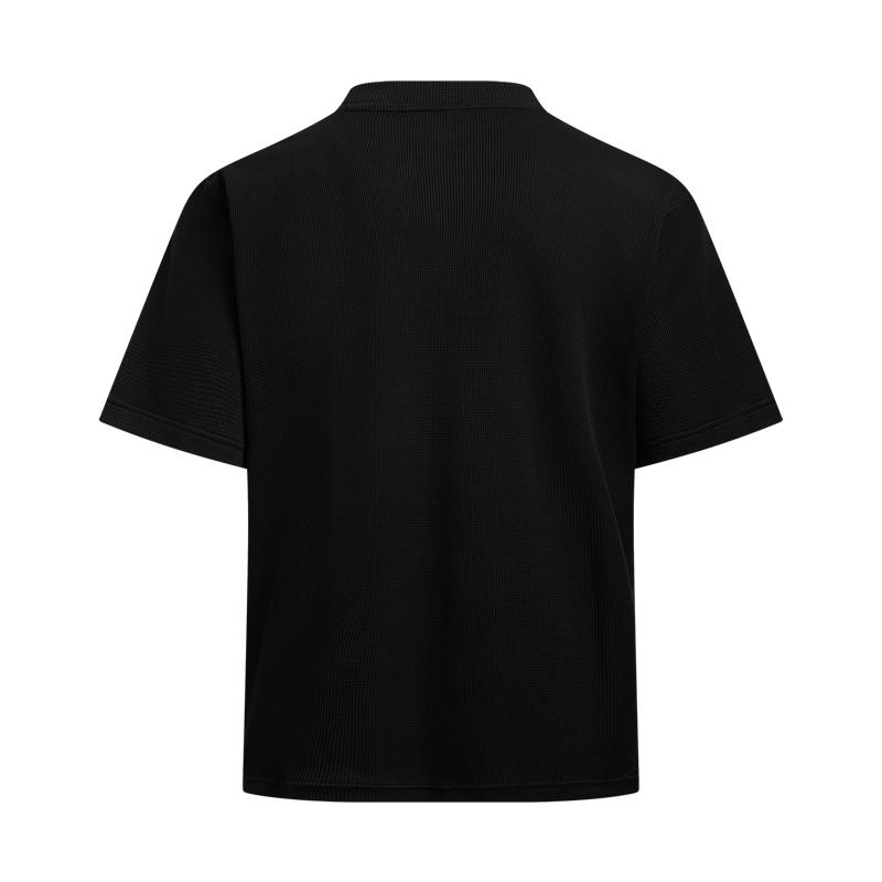 Under Armour Waffle Henley Logo Drop Shoulder Short Sleeve T-Shirt Men T-Shirts Black 6007562-001