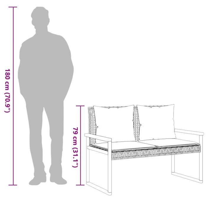 VidaXL Banc de Jardin avec Coussin, Siège de Terrasse avec Dossier, Banc de Parc, Meuble d'Extérieur Patio, Noir Résine 365862