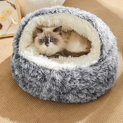Ultra-Soft Plush Cat Bed Pet Mattress Warm Pet Bed with Cover Round Cat Dog Sleeping Nest Cave for Small Dogs Kitten