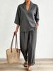 Spring and summer European and American style V-neck short-sleeved suit fashionable casual wide-leg pants suit