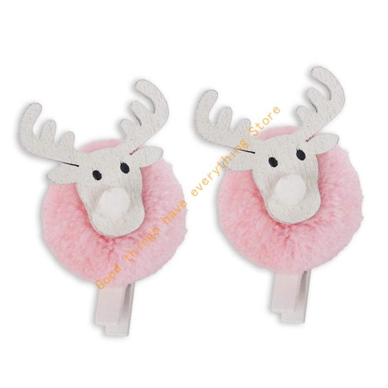 2 PIÈCES Clips en Bois de Rennes de Noël pour Notes Clip en Peluche Douce pour Porte-Photos pour Décoration de Sapin de Noël Mur de Photos 55KF