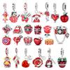 Red Series 925  Silver Camera Apple Heart-Shaped Koi Firecracker God Wealth Charm Fit DIY Bracelet Necklace Party Gifts
