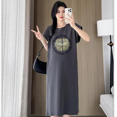 Damen Flatterärmel Kurzarm T-Shirt Kleid Locker Lässig Kleid