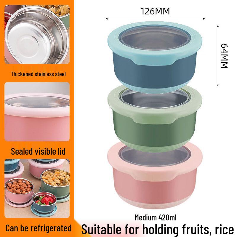 Stainless Steel Food-Grade Sealed Soup & Bento Bowl for Refrigerator