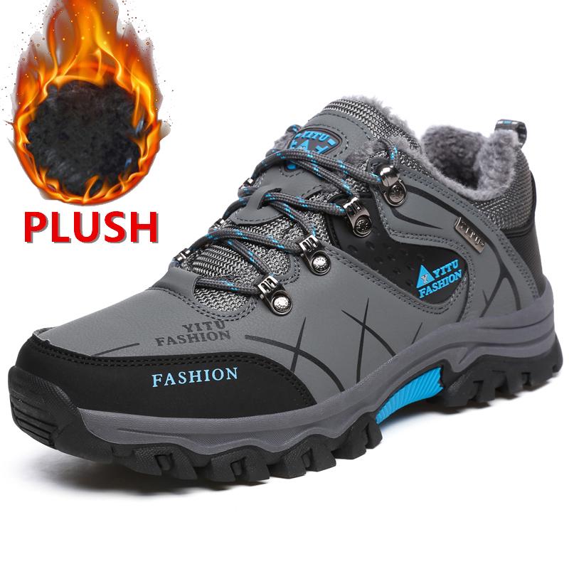 New Autumn Winter Warm Plush Snow Boots Sneakers Men Shoes Outdoor Casual Hiking Boots Non-slip Lace-up Ankle Boots Size 39-47