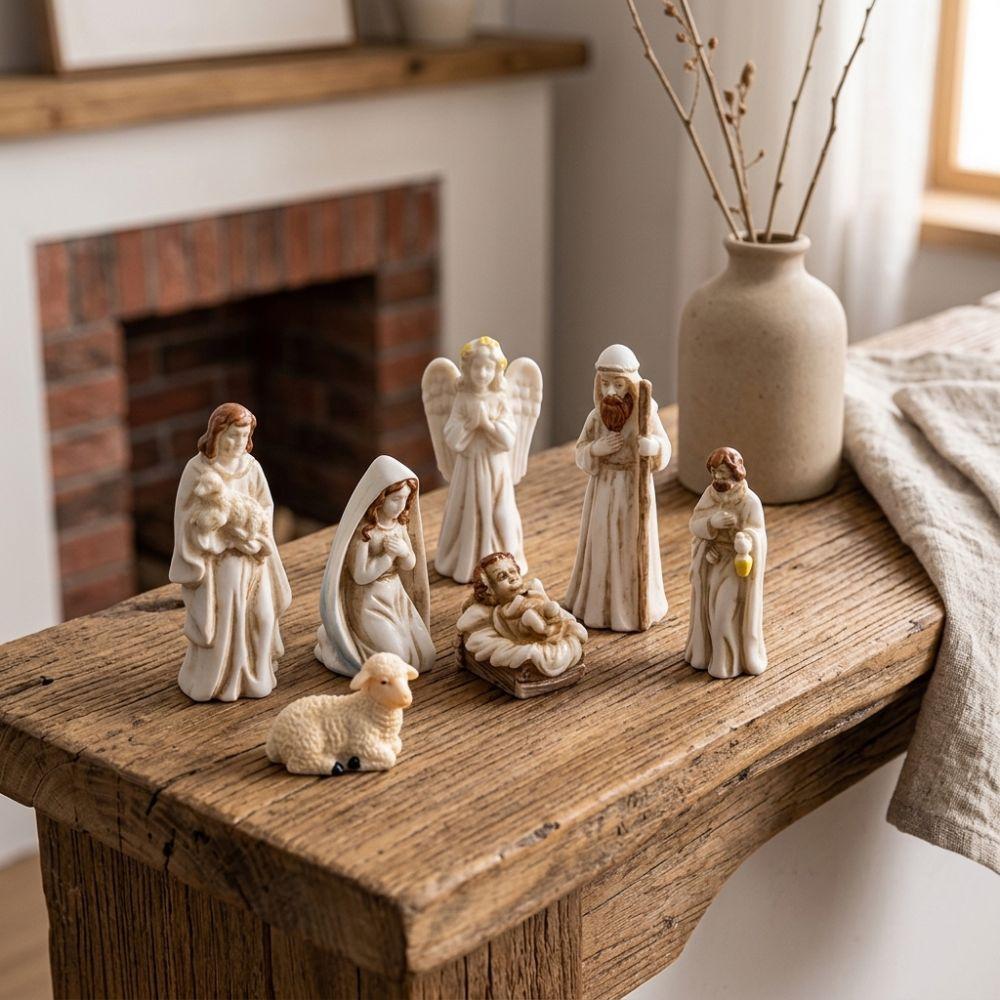 7Pcs Miniature Nativity Scene Figurine Set Vintage Small Figurine Jesus Virgin Mary Figurine Collectible Desktop Scene