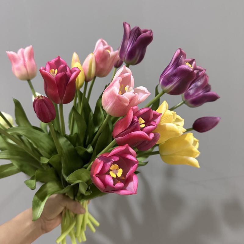 Premium Soft Rubber Tulip Bouquet - Realistic Artificial Flowers for Decoration and Props