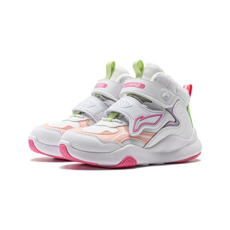 Li Ning Kids Sports Trend Non-Slip Shock Absorbing Wear-Resistant Warm Fleece Outdoor Shoes Kids Shoes White Orange YKNT150-2