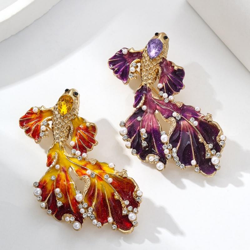 Light Luxury Long-Tail Goldfish Brooch Enamel Sea Animal Fish Brooch For Women Clothes Backpack Pins Gifts