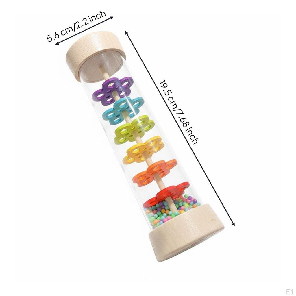 Auditory Play Cylinder Educational Wooden Rainmaker Shaker Colorful Design Rain for Young