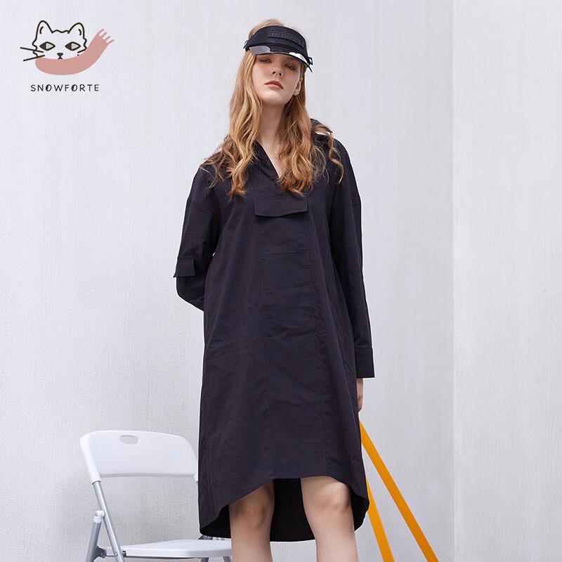 

Sinuofude Spring/Summer Shirt Collar Loose Fit Midi Dress S