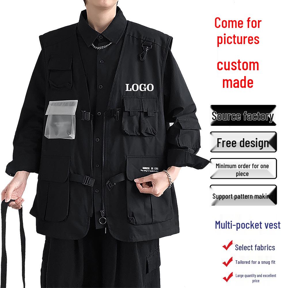 Men's Trendy Hong Kong Style Multi-Pocket Photographer Vest with Customizable Logo