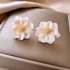 Pearl Camellia Flower Stud Earrings - Luxurious Korean Style, Perfect for Seaside Vacations